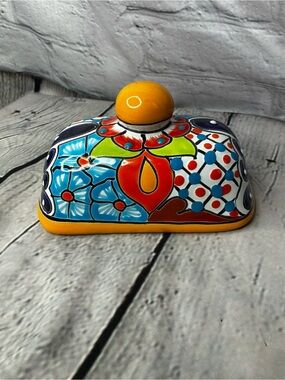 Talavera Mexico Folk Art Pottery Ceramic Hand Painted Flowers Replacement Lid